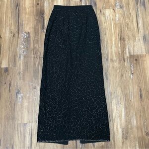 VTG Y2K 90s Black All Over Beaded Slit Leg High Waist Maxi Skirt NWT